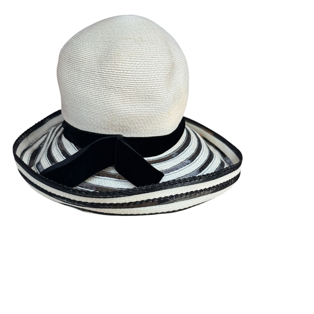 1960s Mr. John Jr. Wide-Brimmed Straw Sun Hat‎ w/Ribbon & Bow - Picture 3 of 8